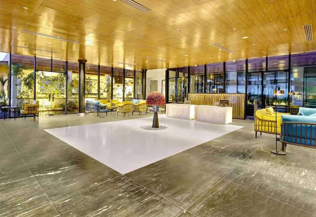 Pool deck and landscaped surroundings